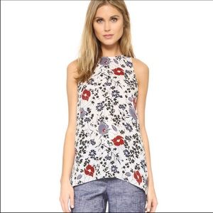 Theory Floral Print Tank Top - Red, Blue, Black, White
